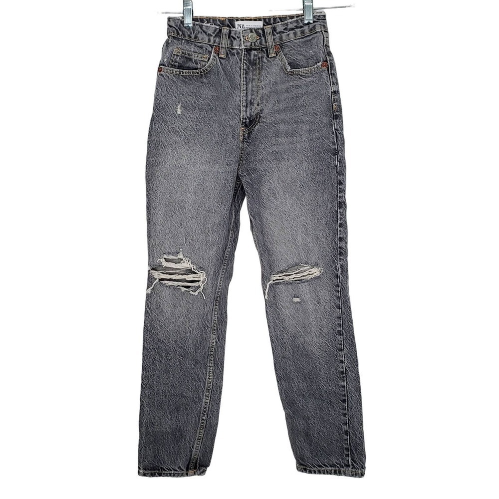 Zara Gray Destroyed‎ Distressed Jeans Size 2